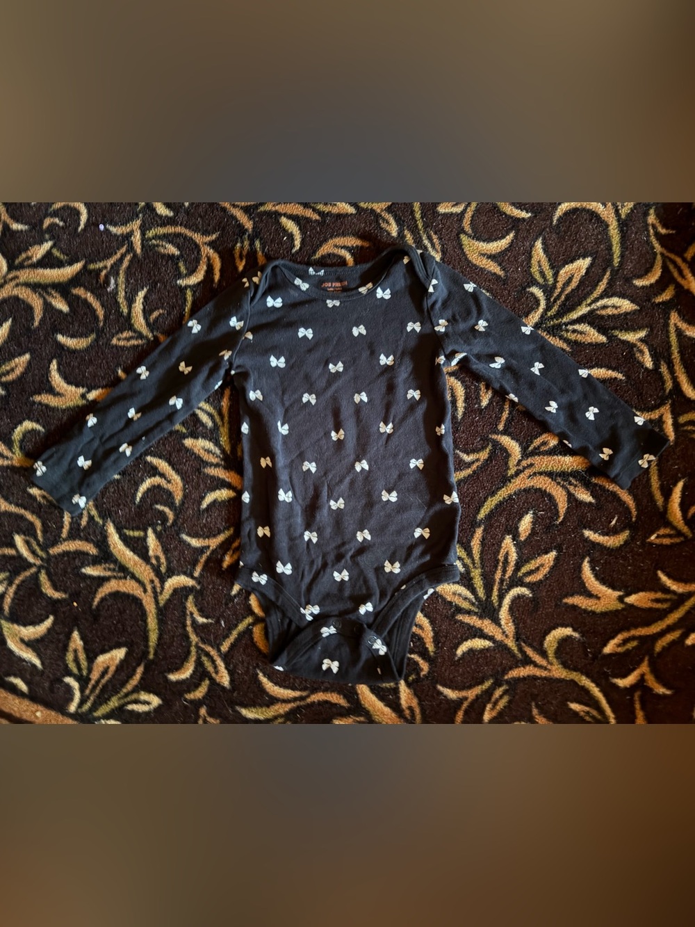Joe Fresh Black Long-Sleeve One-Piece with White Bow Print